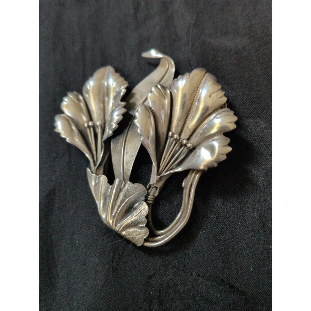LARGE VINTAGE 925 STERLING SILVER CALLA LILY FLOWER BROOCH PIN 23 GRAMS